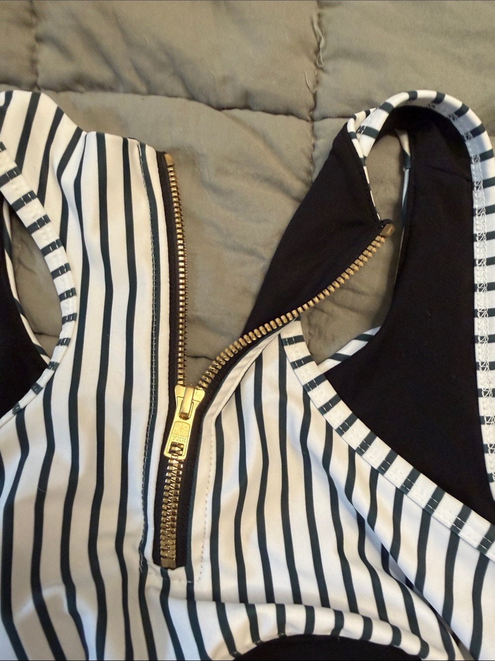 Albion Black & White Striped One-Piece Swimsuit with Pink Floral Detail - Picture 4 of 6
